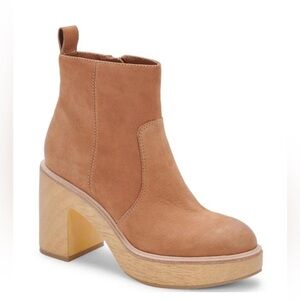 Dolce Vita Cecile Nubuck Leather Platform Block Heel Ankle Boots Booties Sz 9.5